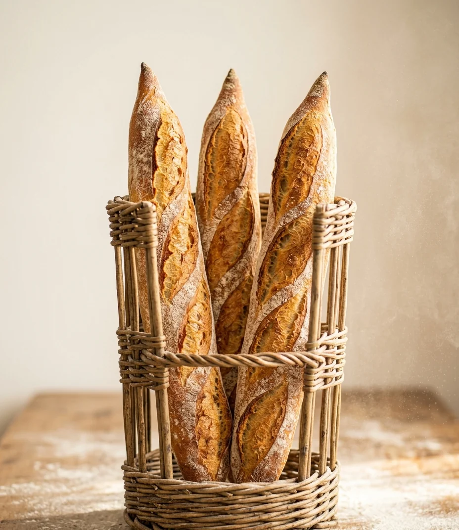 Baguette de tradition française dorée et croustillante