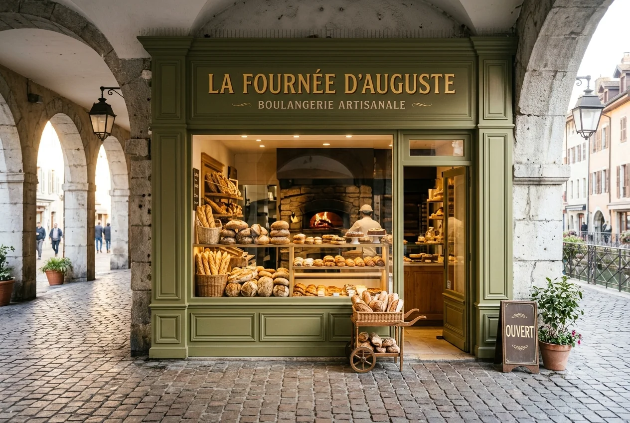 Devanture de la boulangerie La Fournée d'Auguste dans la Vieille Ville d'Annecy