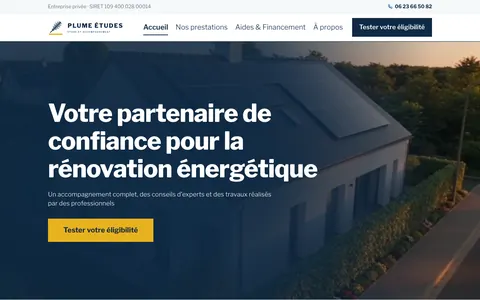 Page d'accueil du site Plume Études